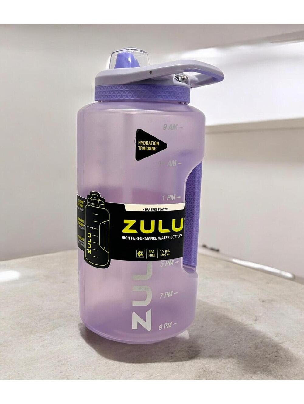 Zulu 64 oz Workout Jug Purple – Hydration Tracker Leakproof Flip Lid BPA-Free
